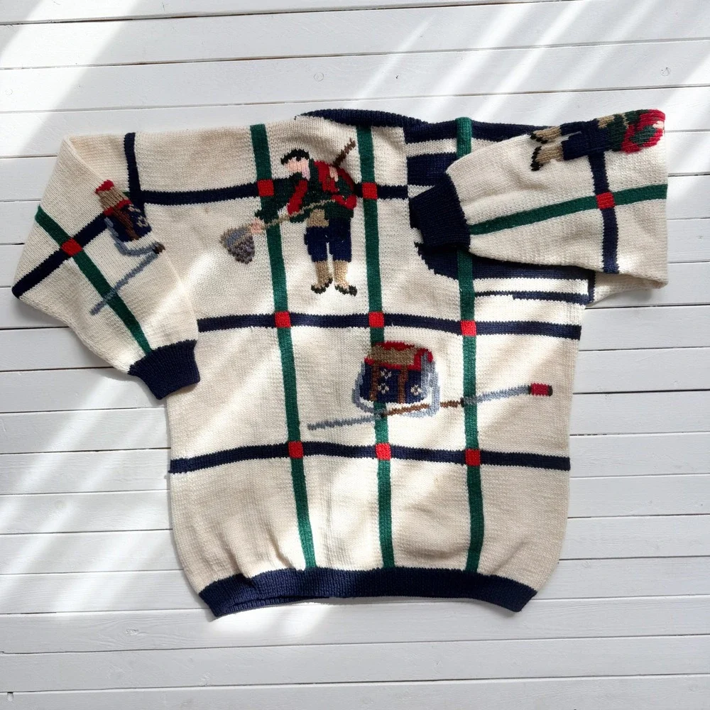 vtg Berek cream fly fishing fisherman wool intarsia cardigan‎ sweater - Picture 5 of 7